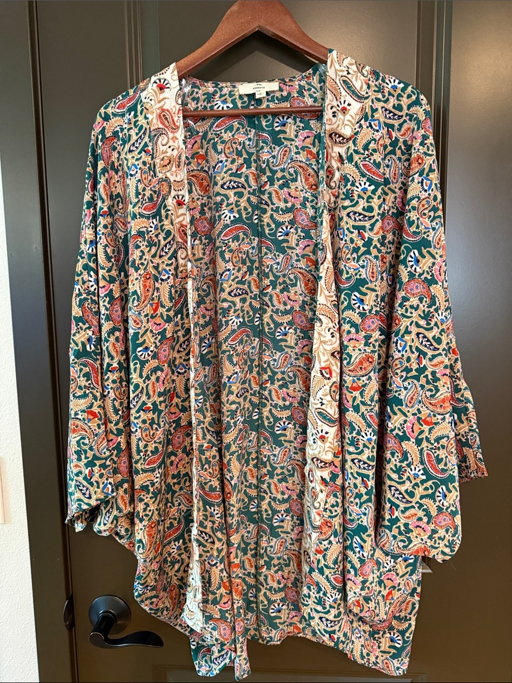 entro Teal Multicolor Paisley Open-Front Kimono